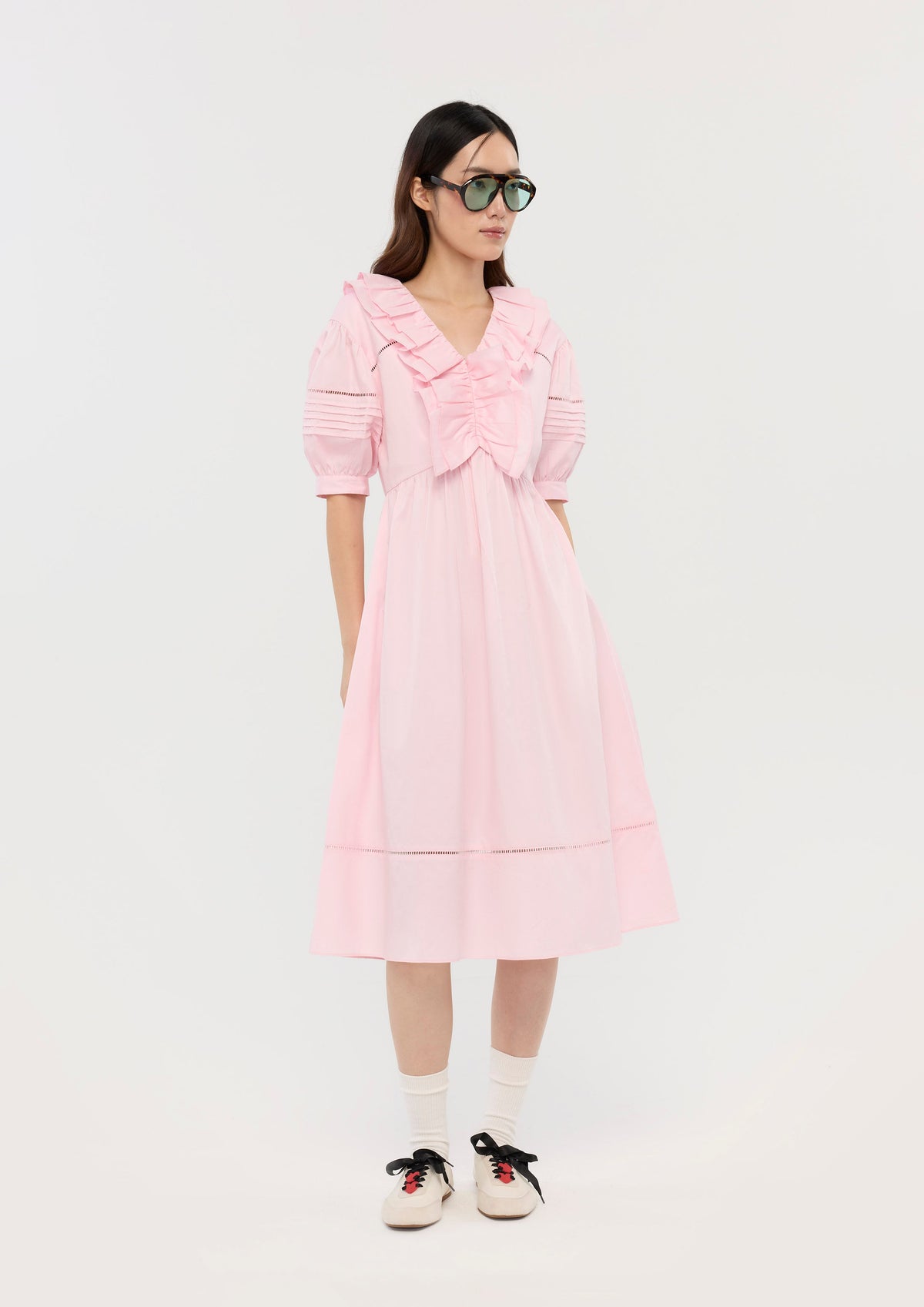 Frill Trim Short Sleeve Midi Dress In Dream's Orbit