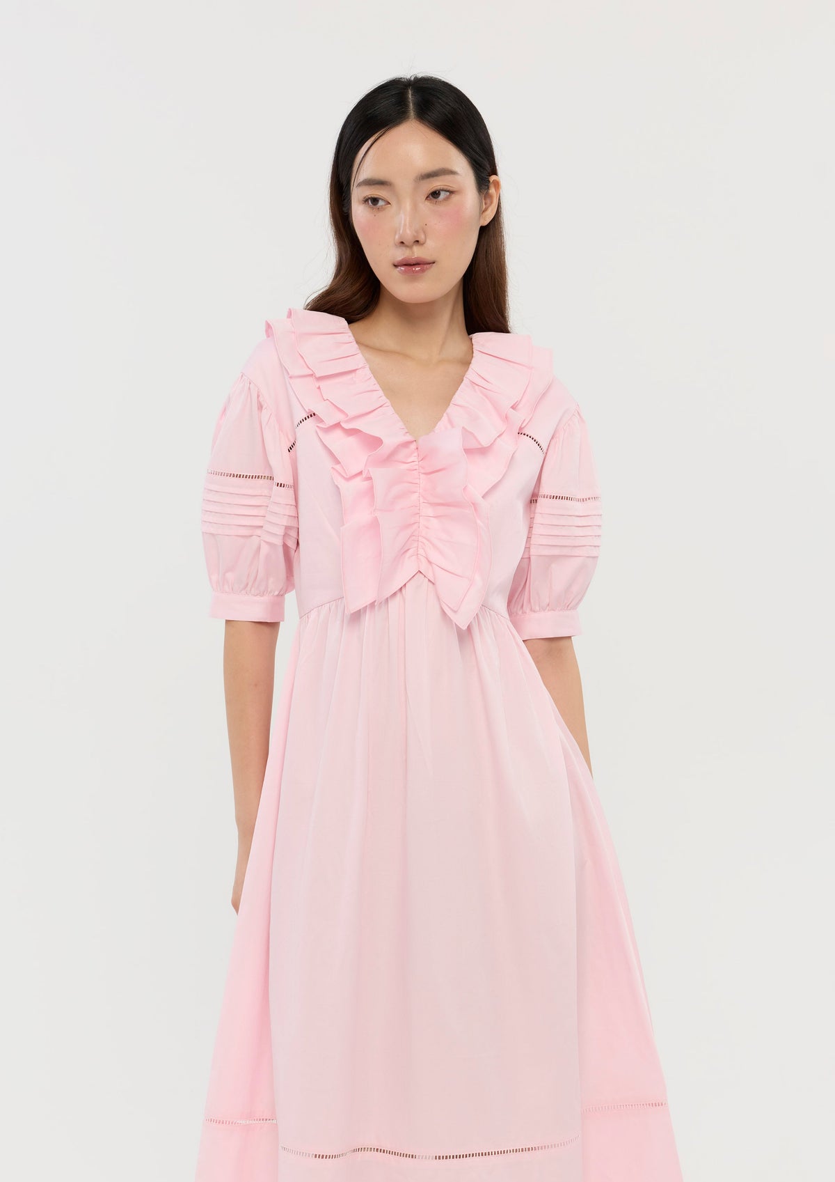 Frill Trim Short Sleeve Midi Dress In Dream's Orbit