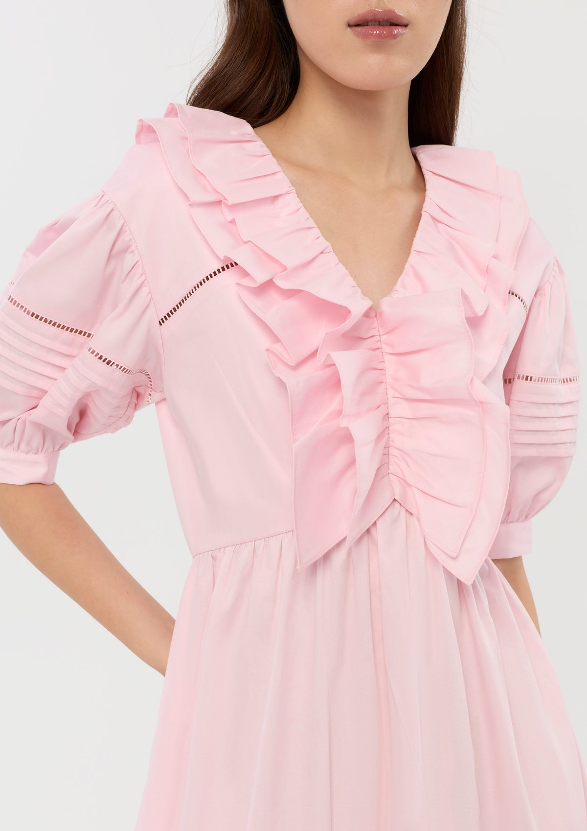 Frill Trim Short Sleeve Midi Dress In Dream's Orbit