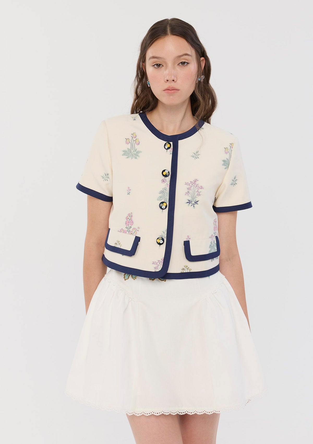 Floral Embroidered Short Sleeve Top Sacred Botanica