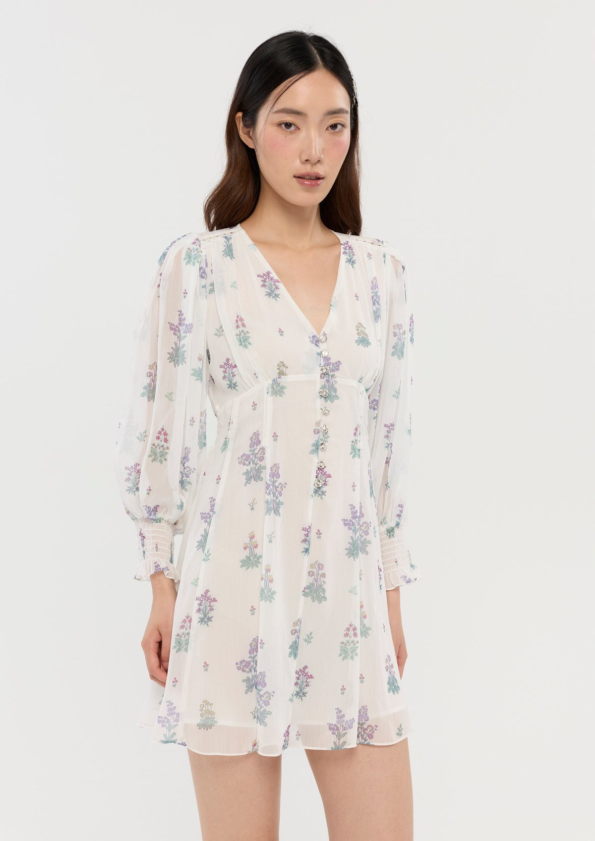 Floral Print Sheer Mini Dress Sacred Botanica
