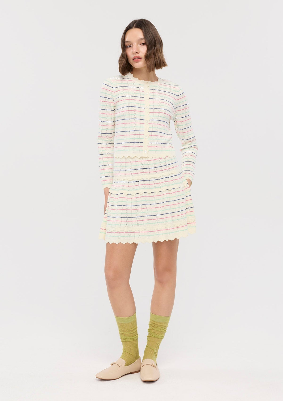 Stripe Scallop Knitted Cardigan Sacred Botonica