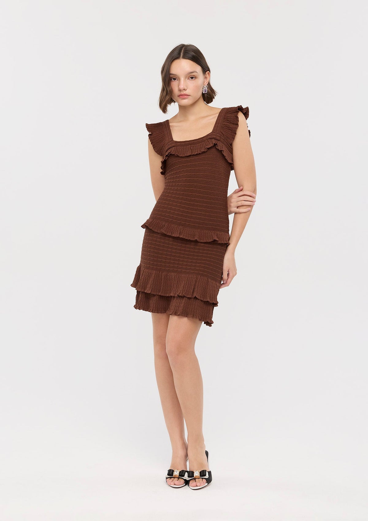 Frill Knitted Mini Dress In Dream's Orbit