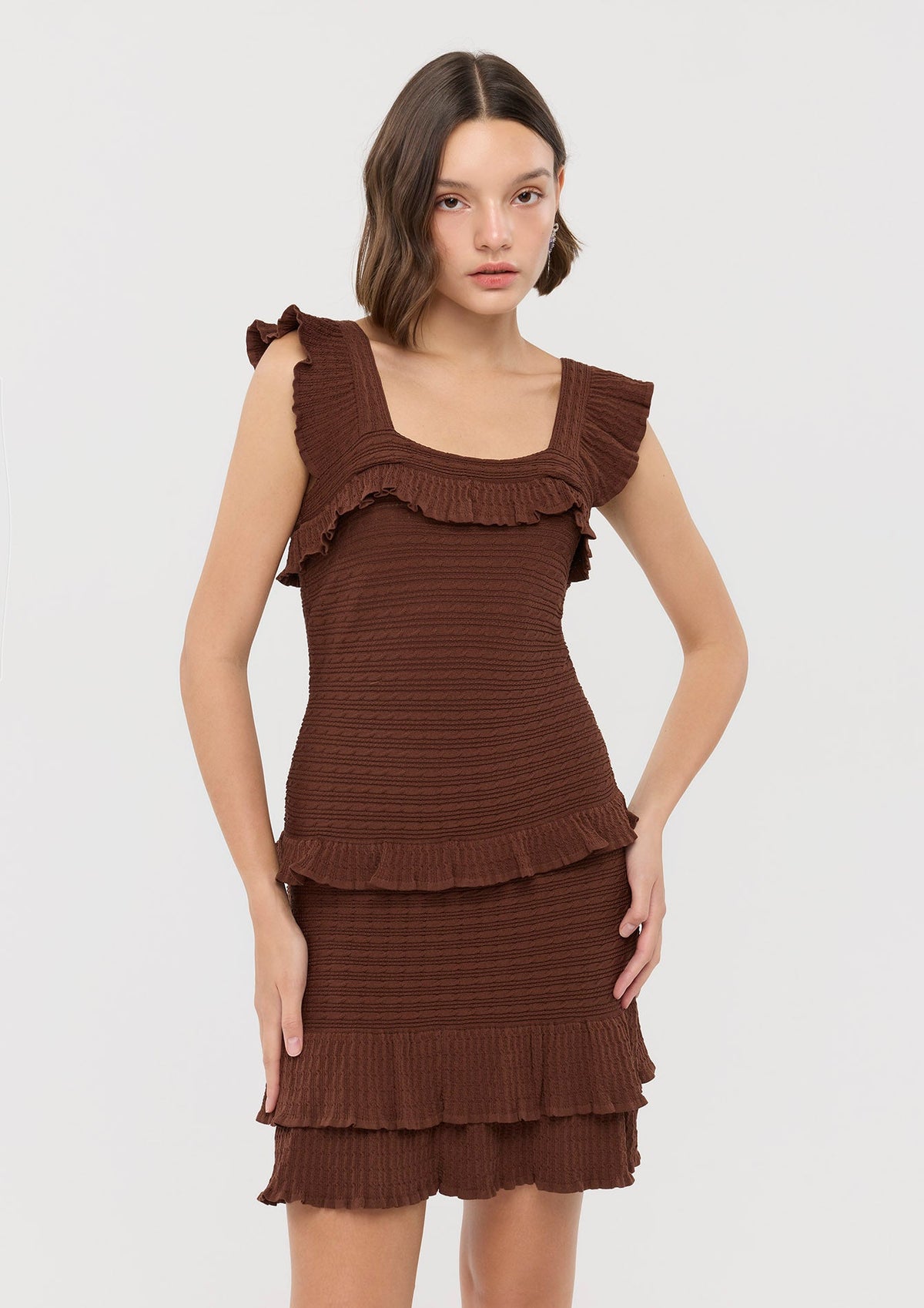 Frill Knitted Mini Dress In Dream's Orbit