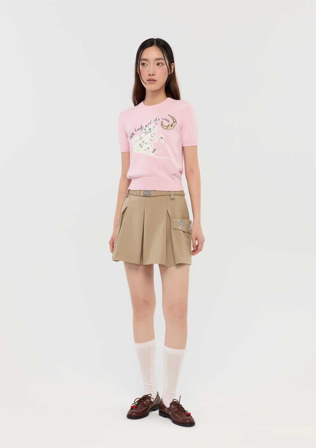 Embroidered Knitted Short Sleeve Top In Dream's Orbit