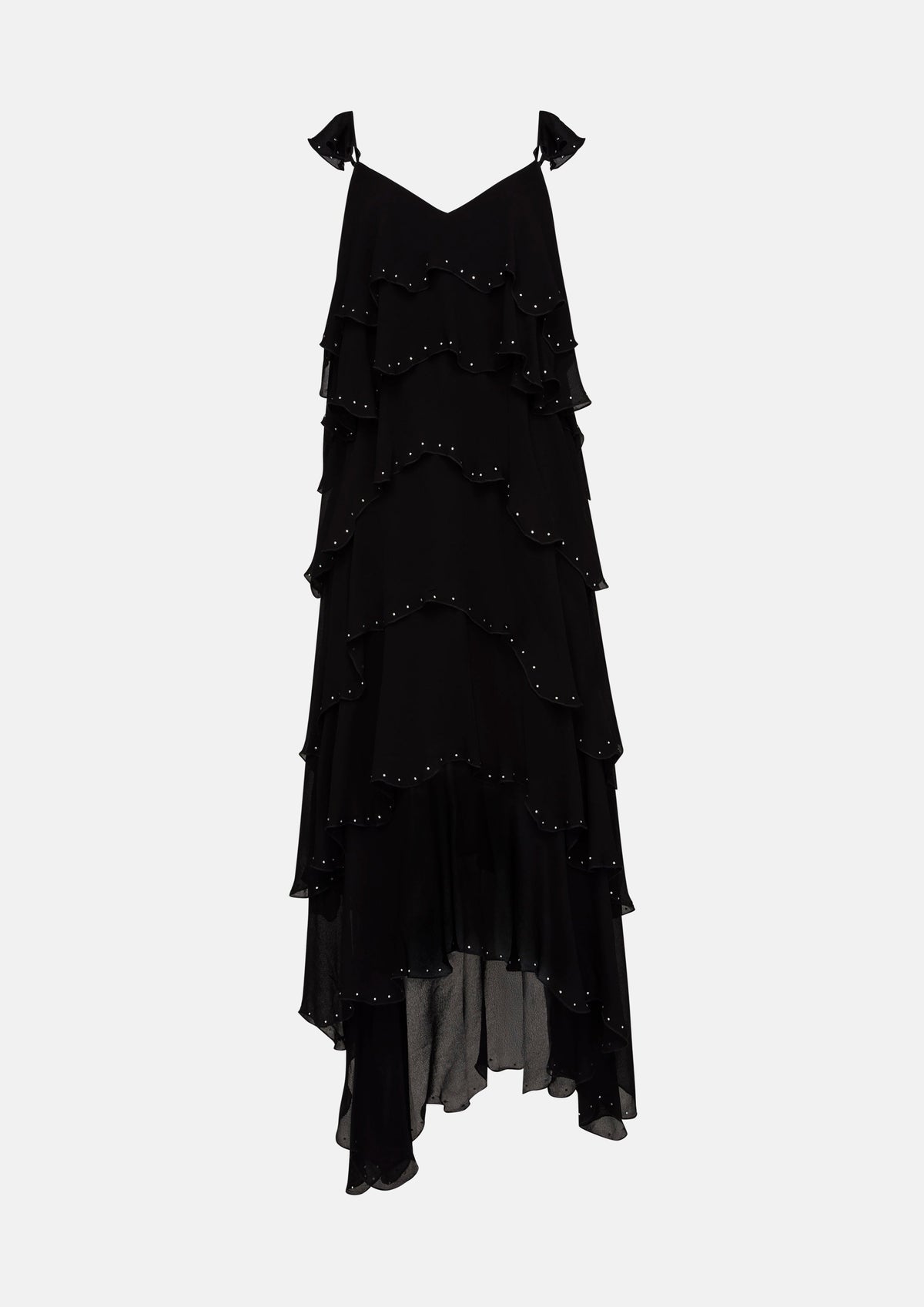 Crystal Embellished Ruffle Maxi Dress Crystal Habit
