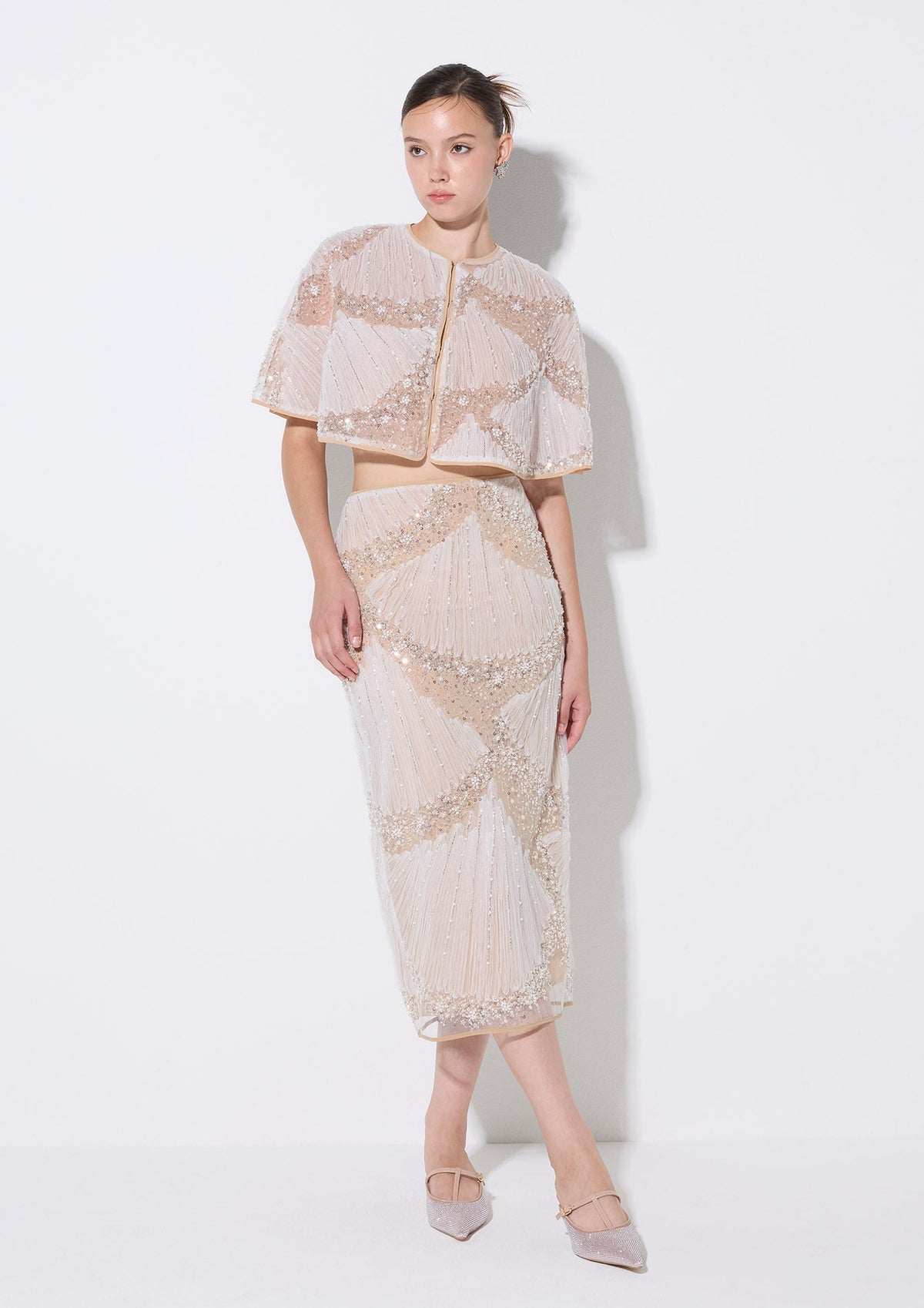 Sequin With Crystal Embellished Cape Jacket Crystal Habit