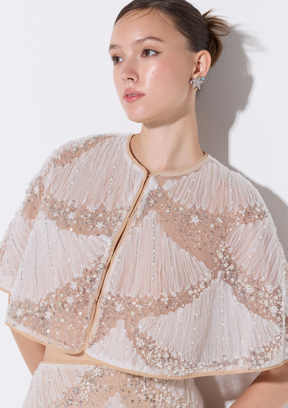 Sequin With Crystal Embellished Cape Jacket Crystal Habit