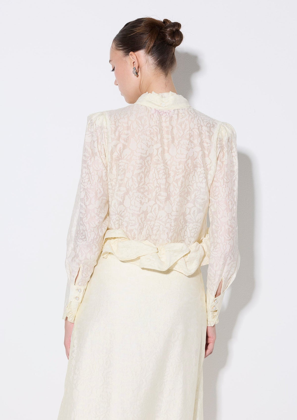Bow Tie Neck Lace Long Sleeve Blouse Crystal Habit