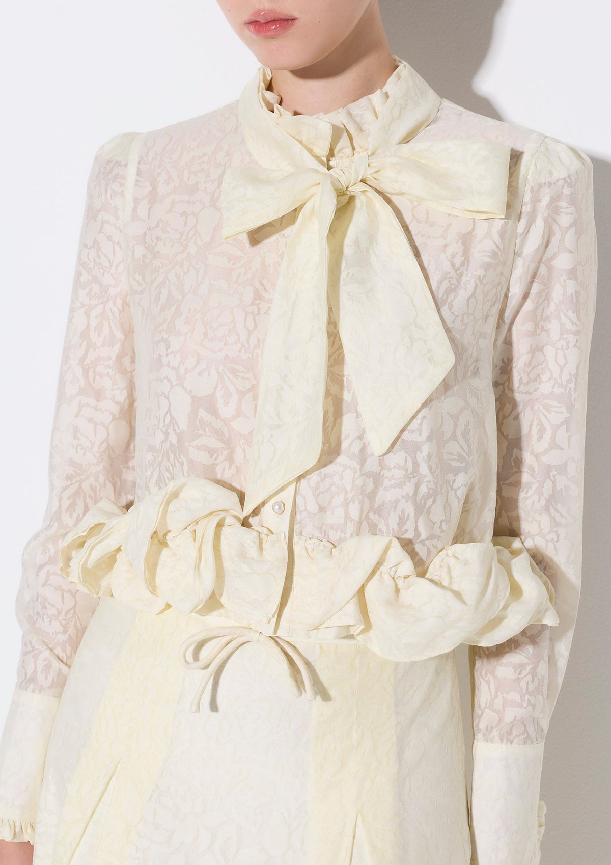 Bow Tie Neck Lace Long Sleeve Blouse Crystal Habit