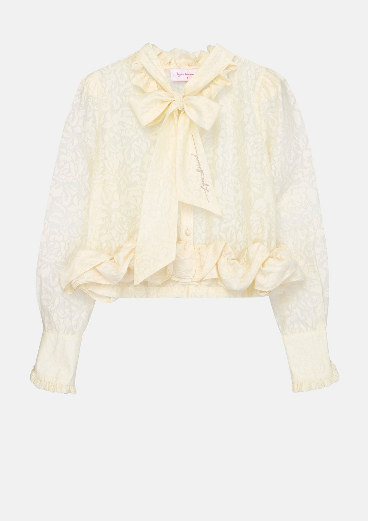 Bow Tie Neck Lace Long Sleeve Blouse Crystal Habit