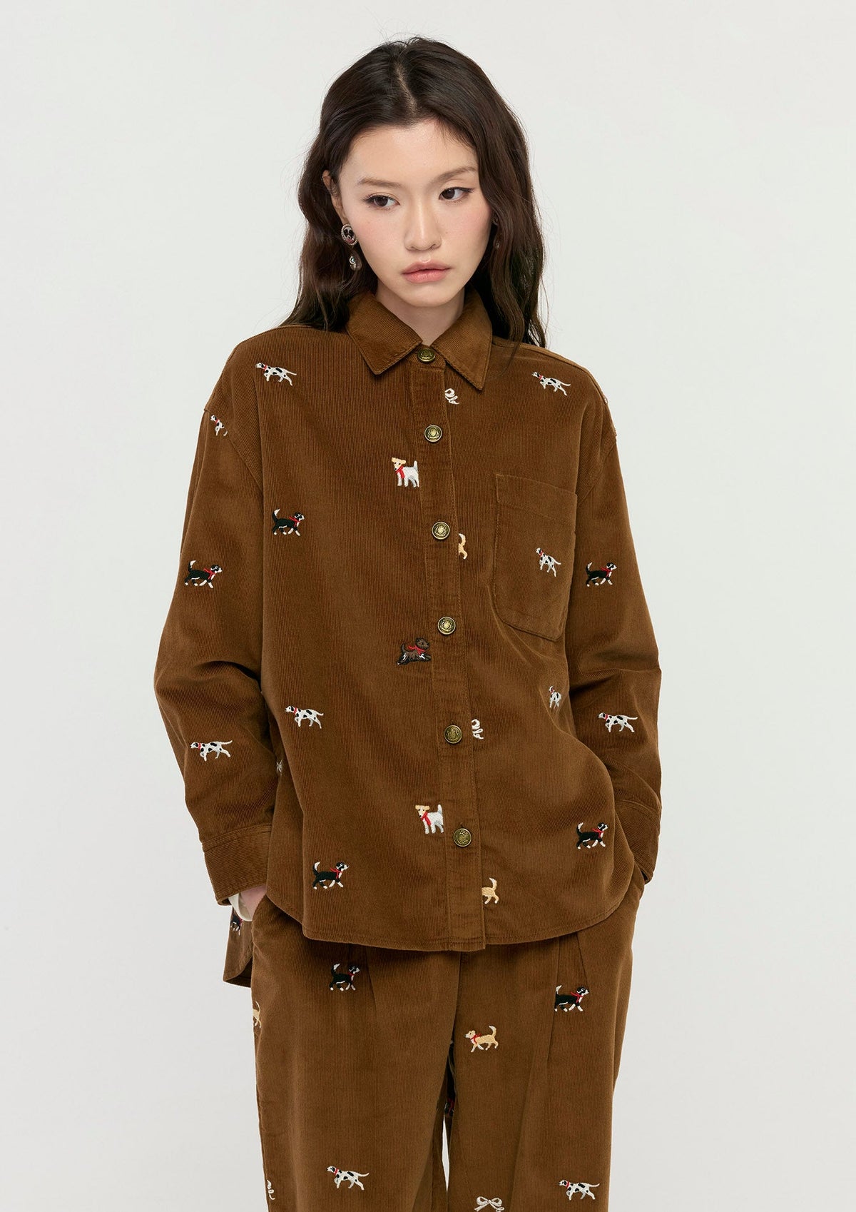 เสื้อเชิ้ตแขนยาวลายสุนัข คอลเลกชัน Holiday Sweetheart