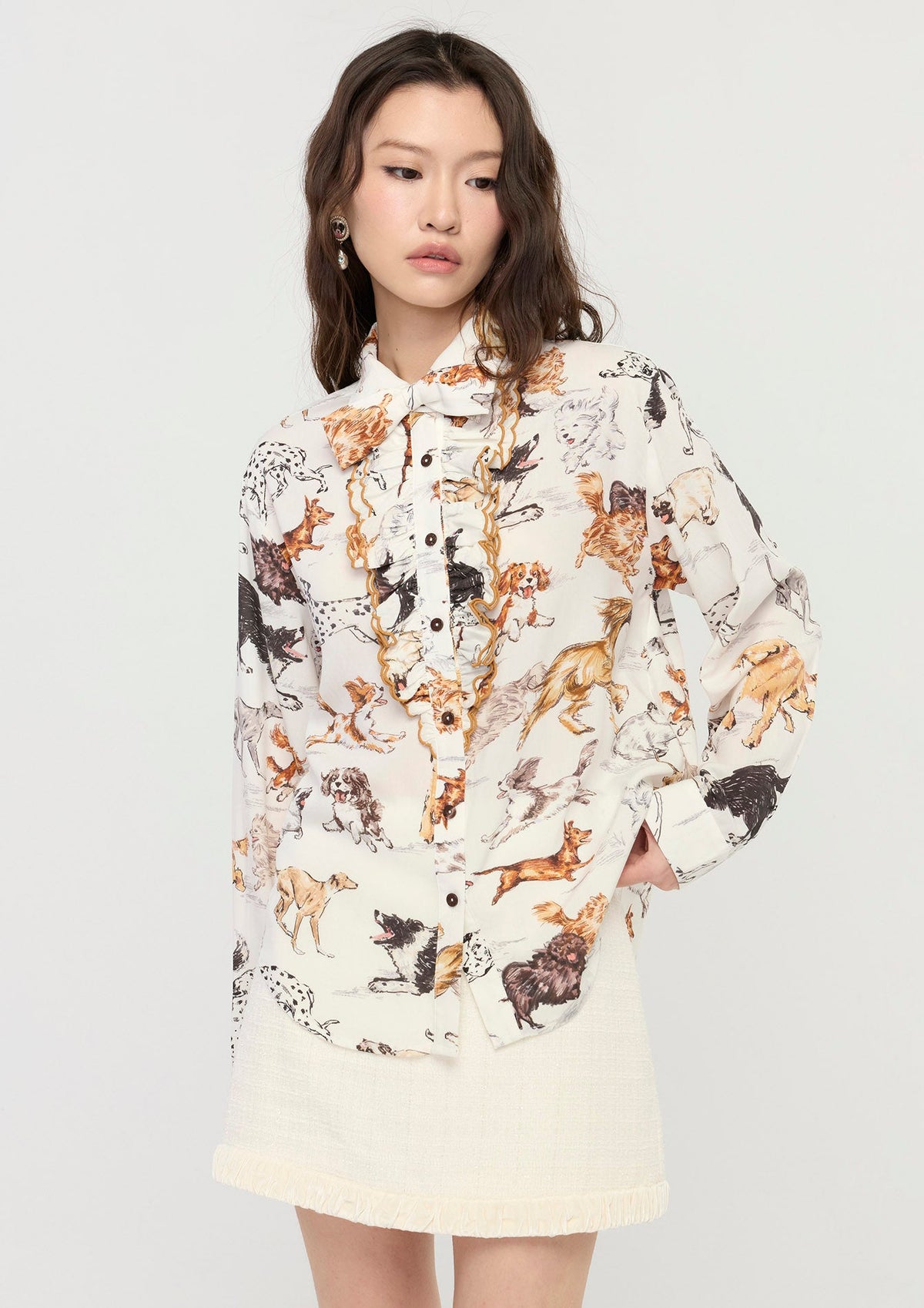 เสื้อเชิ้ตแขนยาวพิมพ์ลายสุนัข คอลเลกชัน The Bestie Club