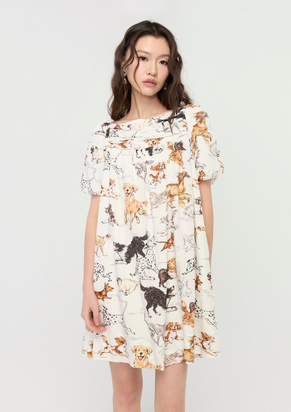 Dog-Print Off-Shoulder Mini Dress The Bestie Club