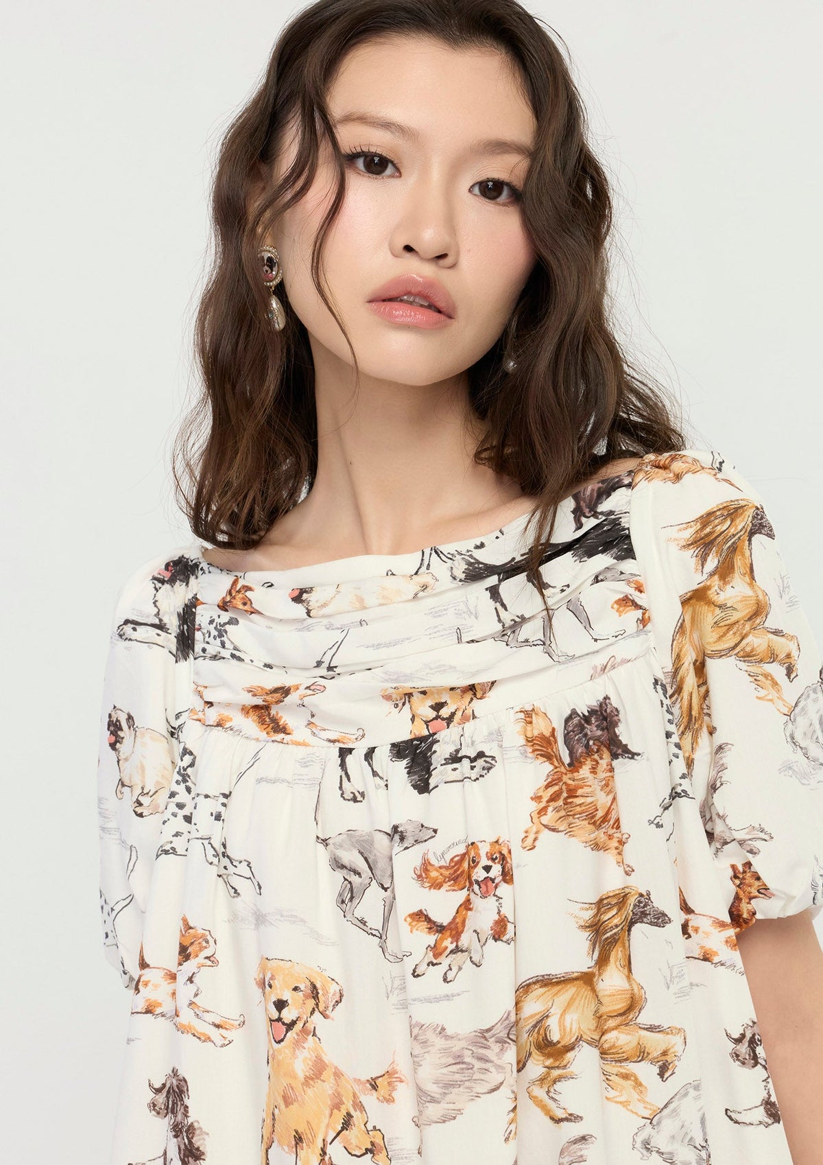 Dog-Print Off-Shoulder Mini Dress The Bestie Club