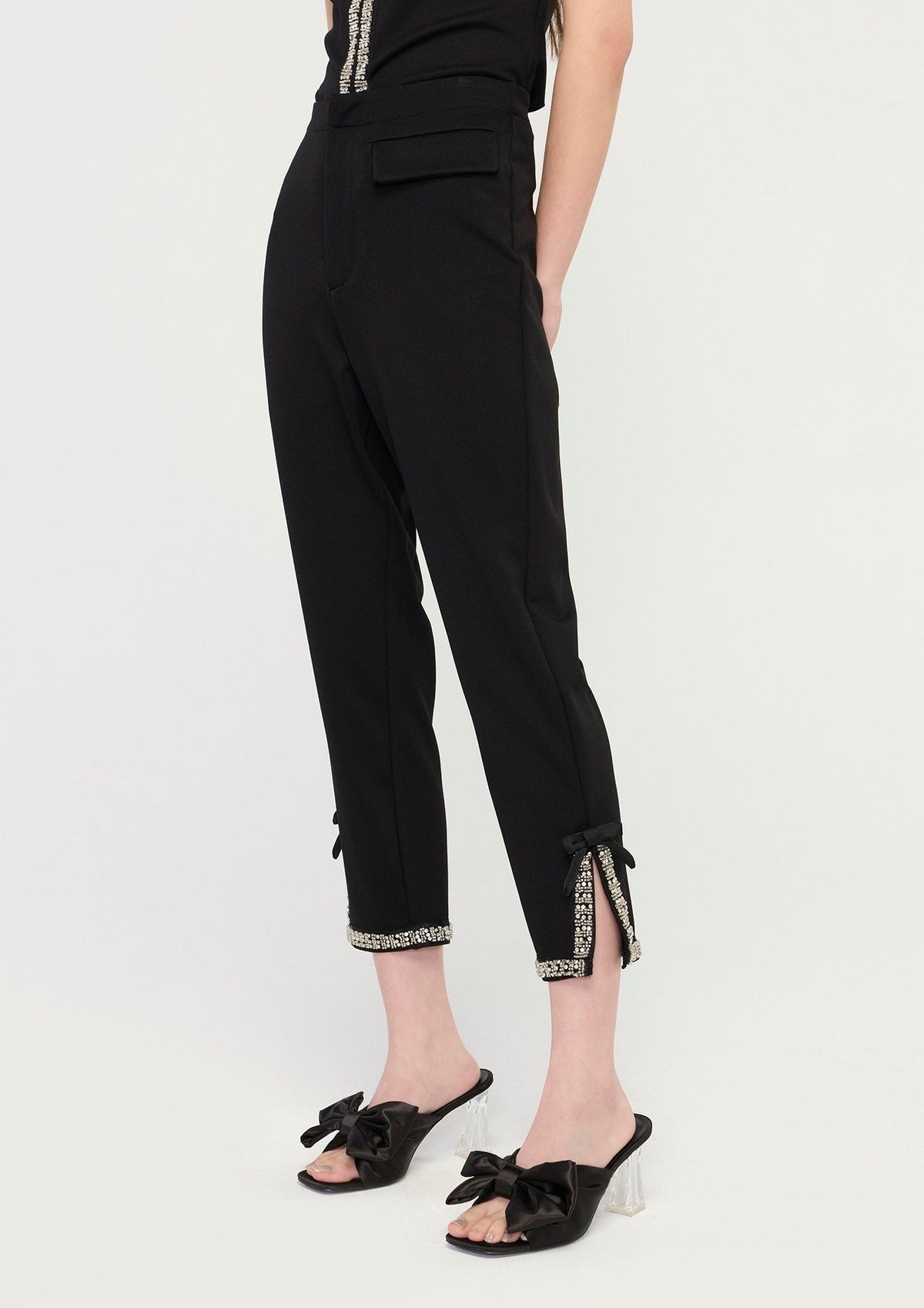 Bow-Cuff Cropped Tailored Pants GLITZ N GROOVE