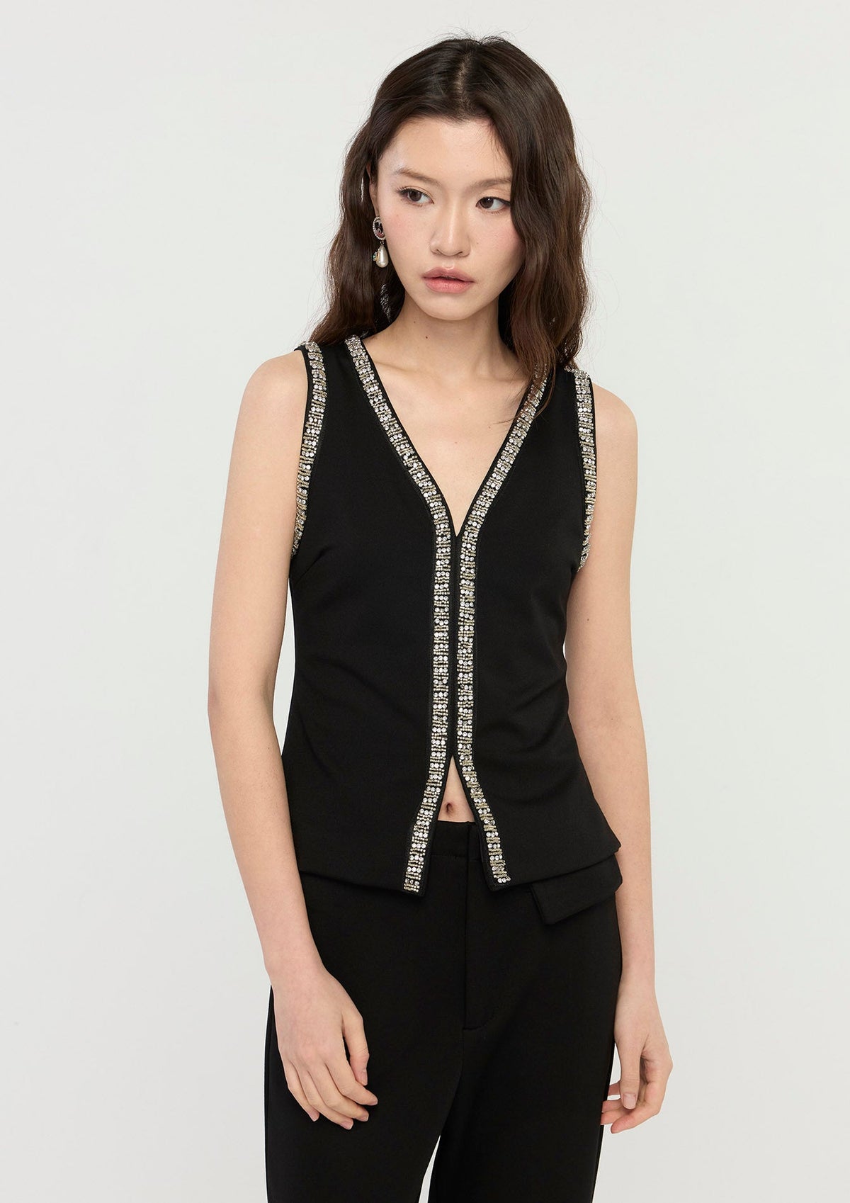 Embellished-Trim Sleeveless V-Neck Top GLITZ N GROOVE