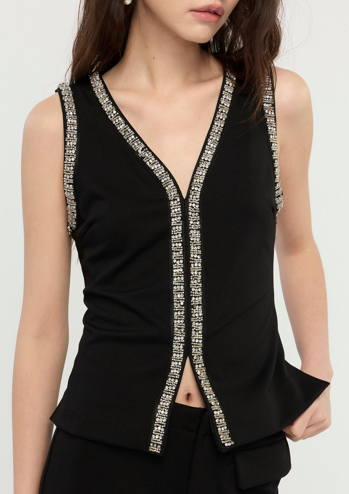 Embellished-Trim Sleeveless V-Neck Top GLITZ N GROOVE