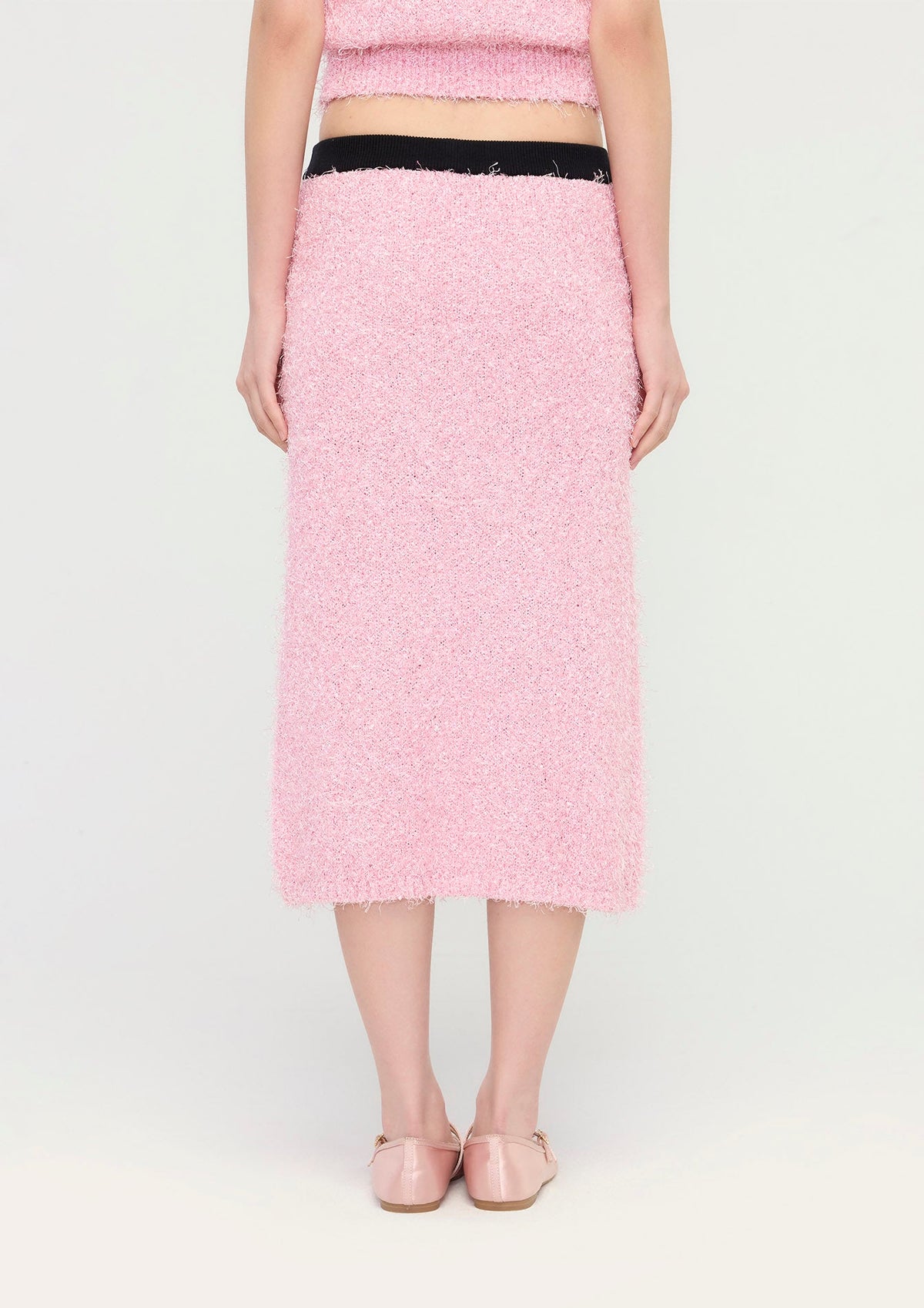 Contrast-Bow Textured Midi Skirt GLITZ N GROOVE
