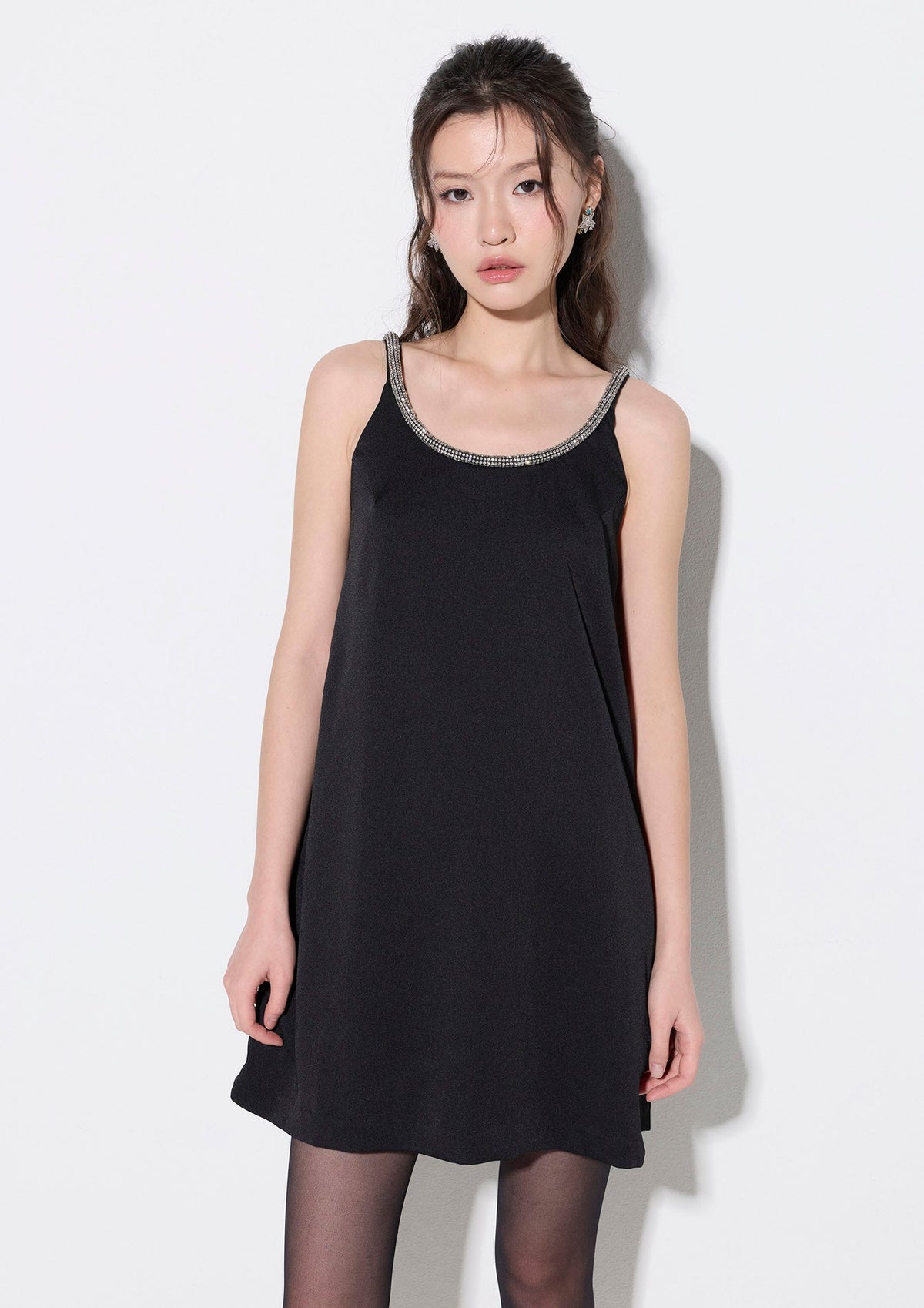 Embellished-Neckline Sleeveless Mini Dress After Hour